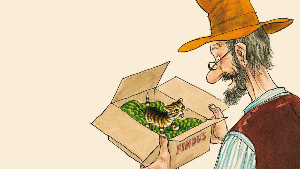 Pettson får Findus i en liten kartong.